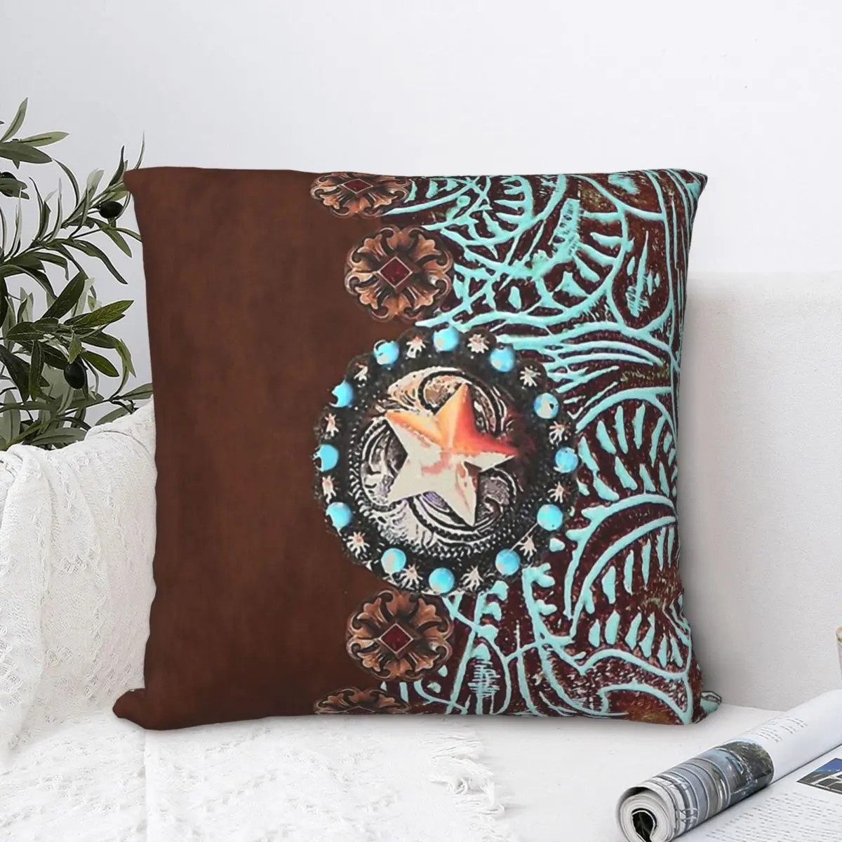 Primitive Cowboy Cowgirl Western Country Brown Turquoise Pillowcase Bohemian Backpack Cushion For Home Throw Pillow Case
