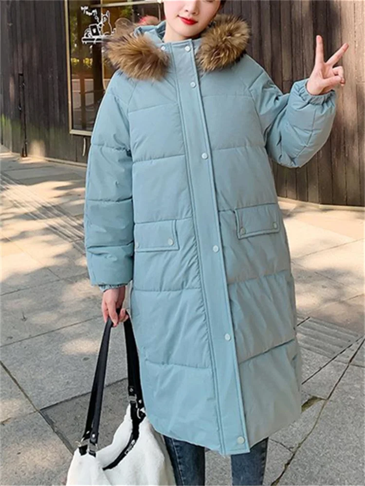 2023 New Long Sleeve Hooded Elegant Long Jacket Ladies Korean Casual Coats Thicken Warm Parkas for Women Autumn Winter