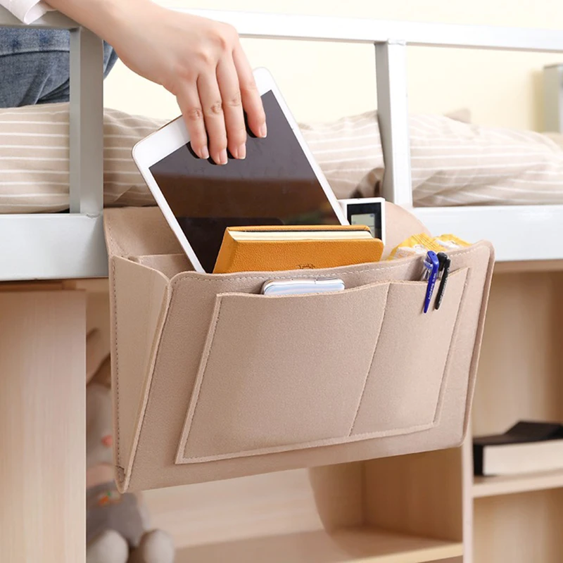 

Felt Bedside Storage Bag Sofa TV Remote Control Hanging Caddy Couch Storage Organizer Bed Holder Pockets Anti-slip Ipad Book Bag