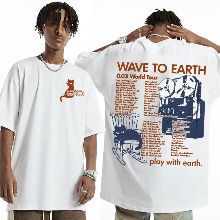 Kpop Band Wave To Earth Cat 0.03 World Tour T Shirts Men's Women's Clothing Aesthetic Fashion Cotton Casual Short Sleeve T-shirt