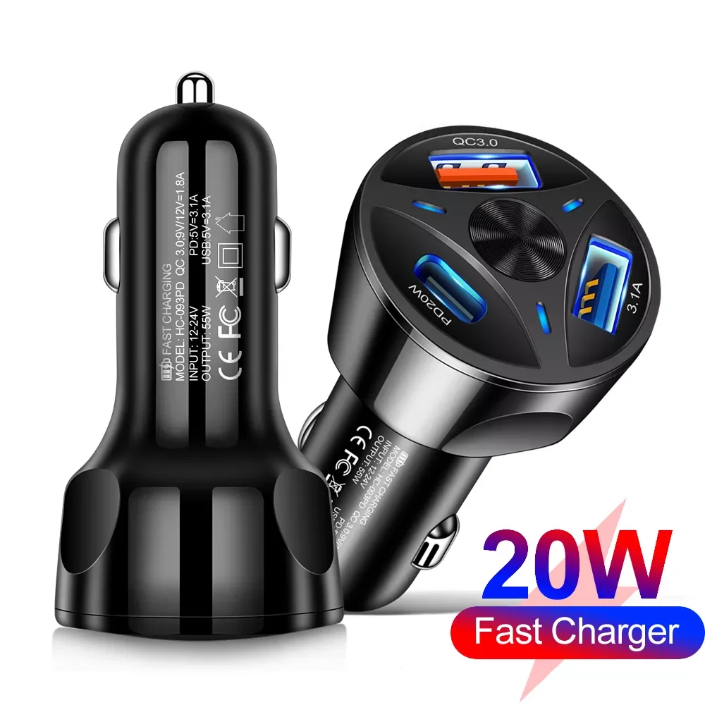 

NEW2023 Car Charger USB Type C Fast Charging QC 3.0 Note 11 13 Samung S22 Quick Charge 3.0 Mobile Adapter