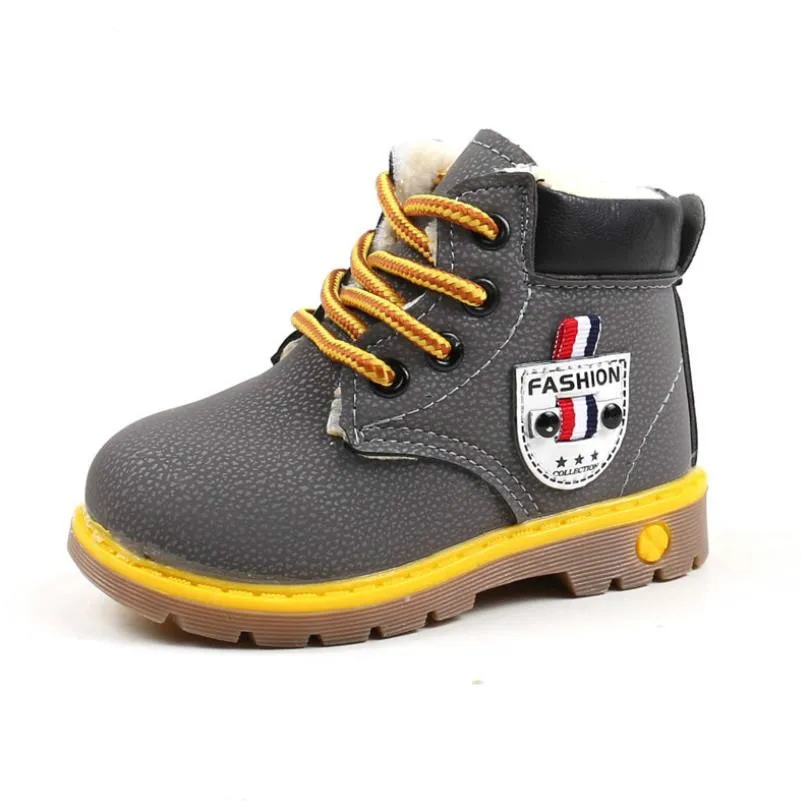 

Зимние детские ботинки для девочек, обувь, теплые плюшевые ботинки с мягкой подошвой для маленьких девочек, кожаные зимние ботинки для дете...