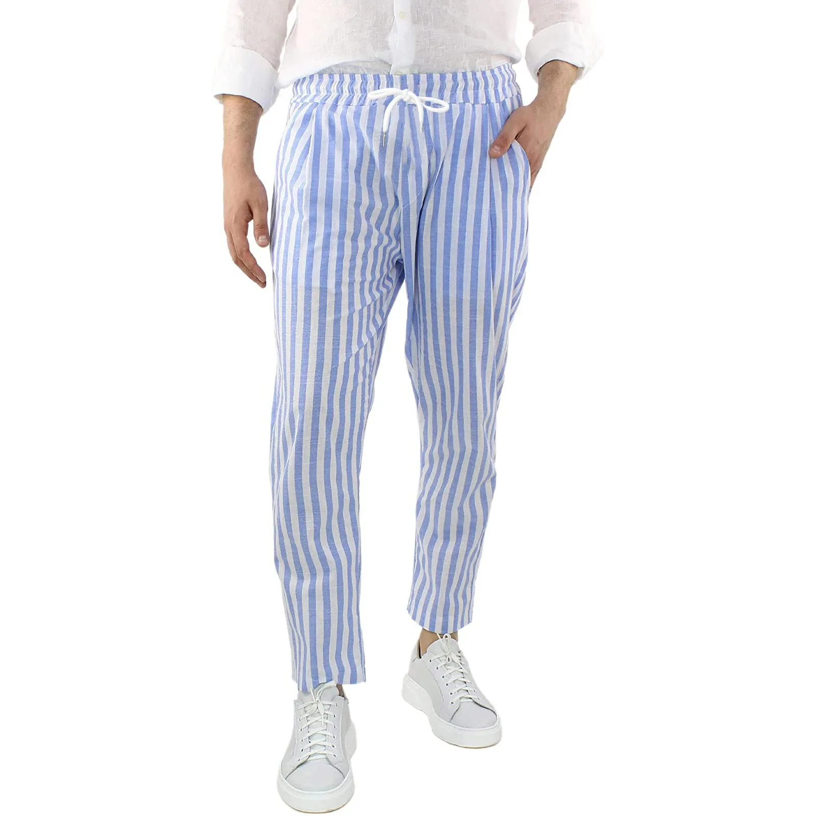 

Linen And Cotton Waist Casual Men's Striped Breathable Loose Trousers Men's pants