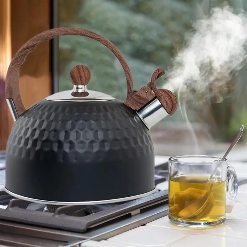 

Чайник чайный из нержавеющей стали, громкий свисток с деревянной ручкой, для чая, кофе, молока, из нержавеющей стали