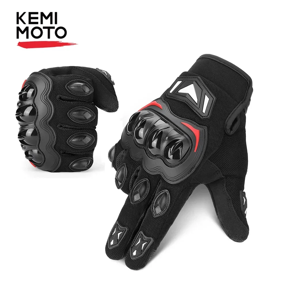 KEMIMOTO CE Yaz Moto Eldiven Dokunmatik Ekran Spor Luvas Motosiklet Koruyucu MTB Guantes Eldiven Erkekler Kadınlar Için Siyah