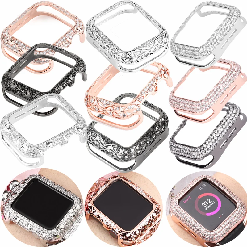 

Новый роскошный металлический чехол со стразами для Apple Watch Series 7 6 5 4 3, чехол-бампер, Жесткий Чехол для iWatch 38 мм 40 мм 42 мм 44 мм 41 мм 45 мм