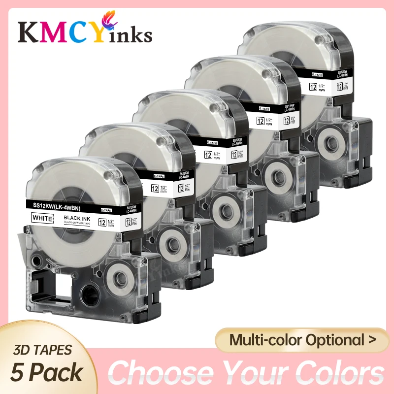 

KMCYinks 22Colors Compatible for Epson King Jim 5pcs SS12KW LC-4WBN SC12YW SC12RW SC12BW 12mm Label tape for Epson LW-300 LW-400