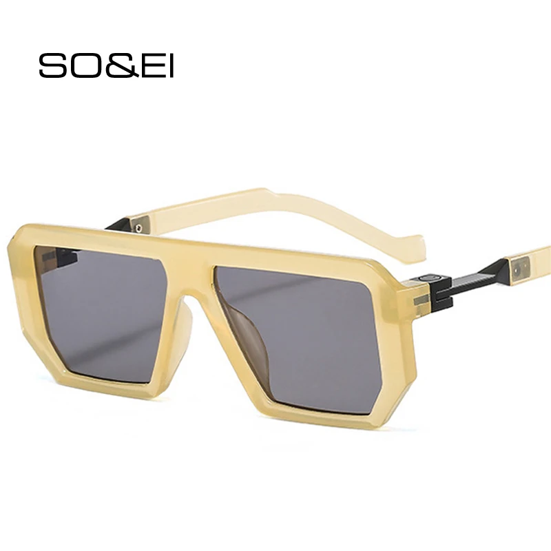 

SO&EI Retro Polygon Square Sunglasses Women Fashion Jelly Color Eyewear Shades UV400 Brand Designer Men Trending Sun Glasses