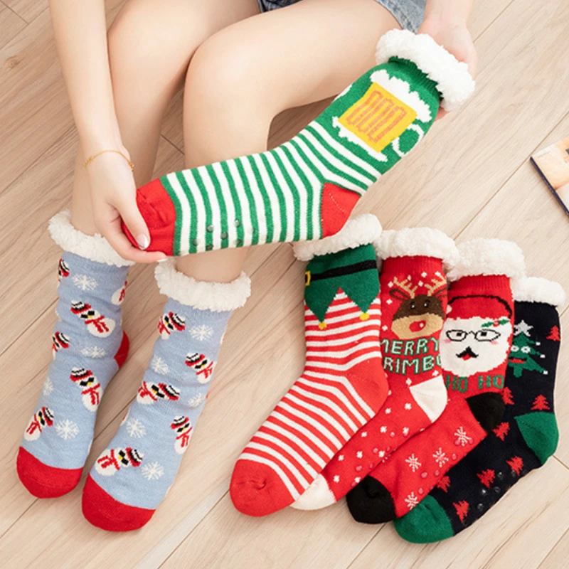 

Christmas Soft Womens Fuzzy Sock Home Indoor Winter Warm Plush Bedroom Thickening Non-slip Thermal Slipper Socks