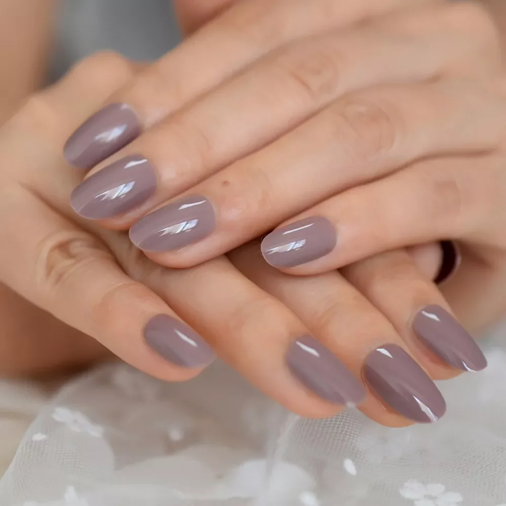 

Color Nails UV Polish Oval Faux Nails Light Taro Purple Glossy Nail Artificial Tips with Gluetabs 24pcs