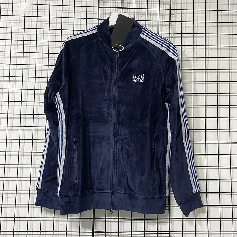 25ss Синие бархатные куртки AWGE Мужская женская куртка в полоску с вышивкой
