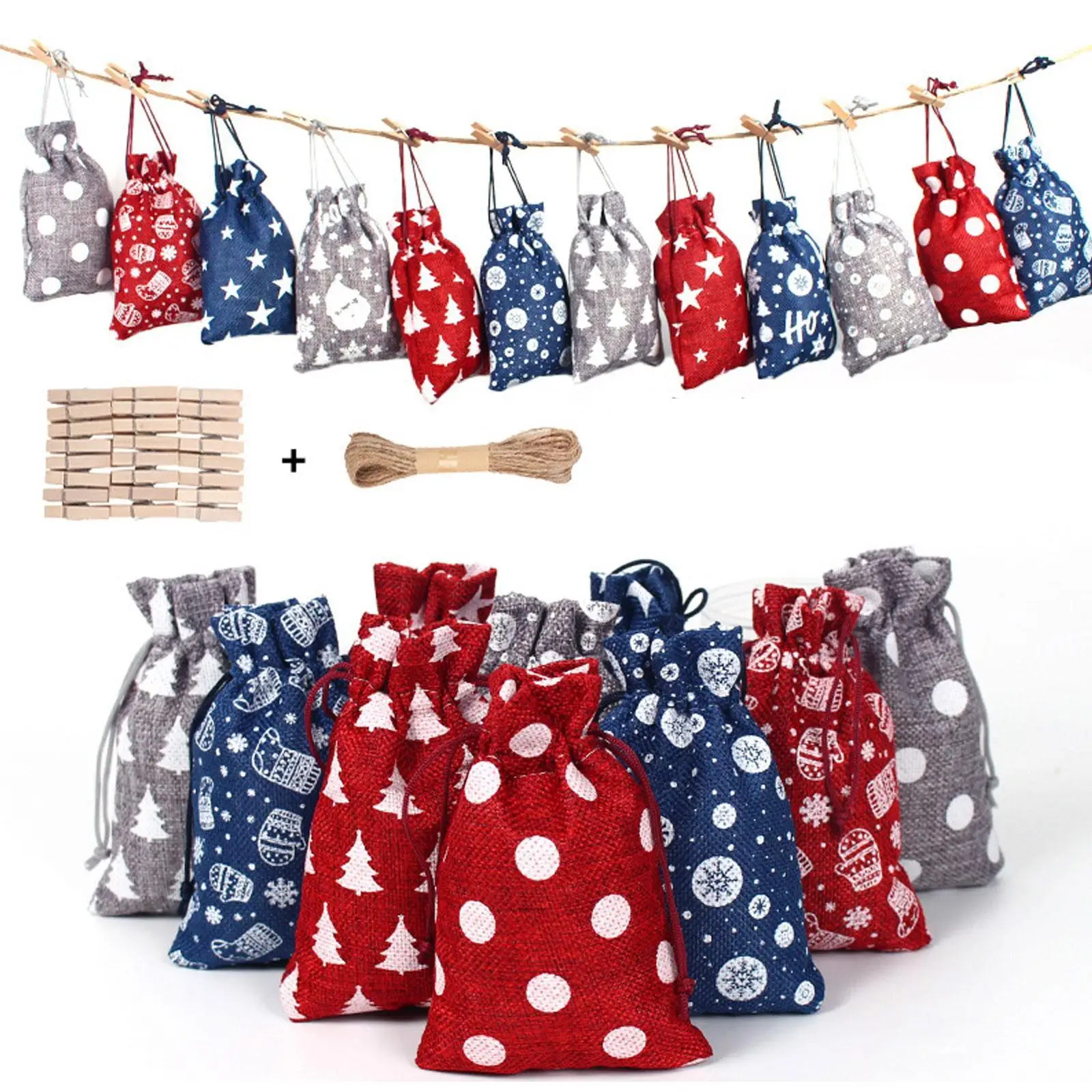 

1 Set Jute Christmas Bags Gift Bags Drawstring Burlap Bag With Jewelry Packaging Xmas Bag With Candy Bag