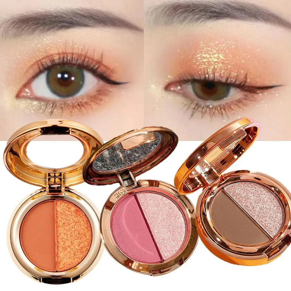 

Waterproof Glitter Eyeshadow Palette 2 Colors Pearlescent Pumpkin Color Matte Powder Earth Tone Eyeshadow Eyes Makeup Cosmetics