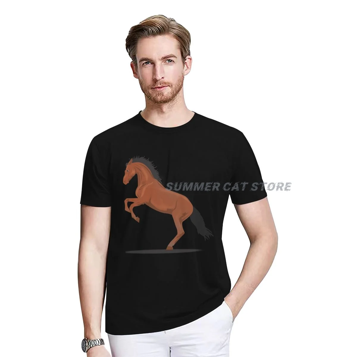 

Men's T-shirt Summer Cotton Amazing Cool Jump Horse O-neck Short Unisex Casual T-shirt