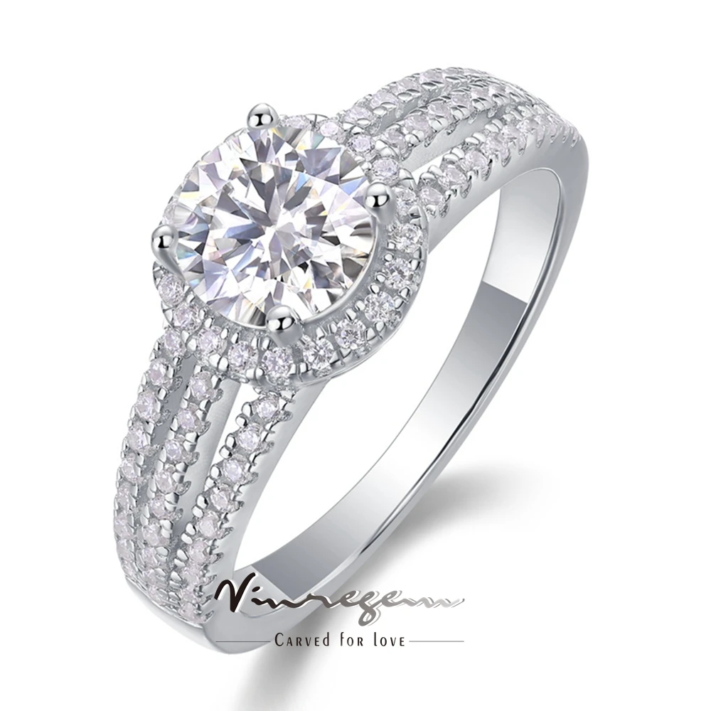 

Vinregem Elegant 925 Sterling Silver 3EX VVS1 D Round Cut 1CT Real Moissanite Diamonds Ring Jewelry Wedding Engagement Gifts
