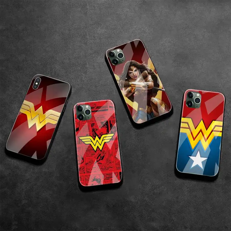 

DC SuperHero Wonder Woman Phone Case Tempered Glass For iPhone 13 12 Mini 11 Pro XR XS MAX 8 X 7 Plus SE 2020 cover