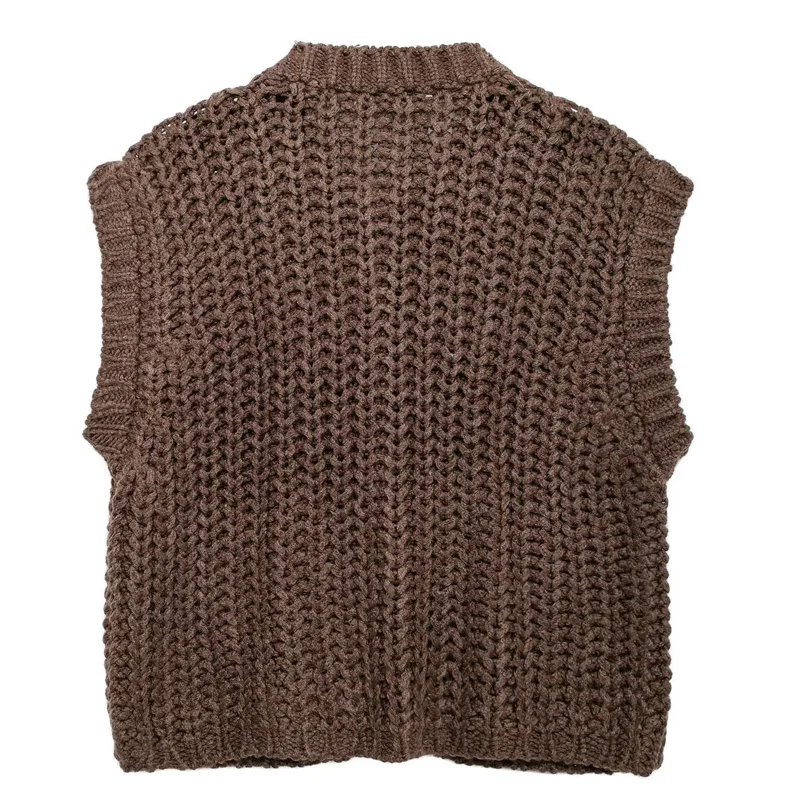 Свитер TRAF осенний коричневый свитер вязаный жилет Женский Укороченный кардиган