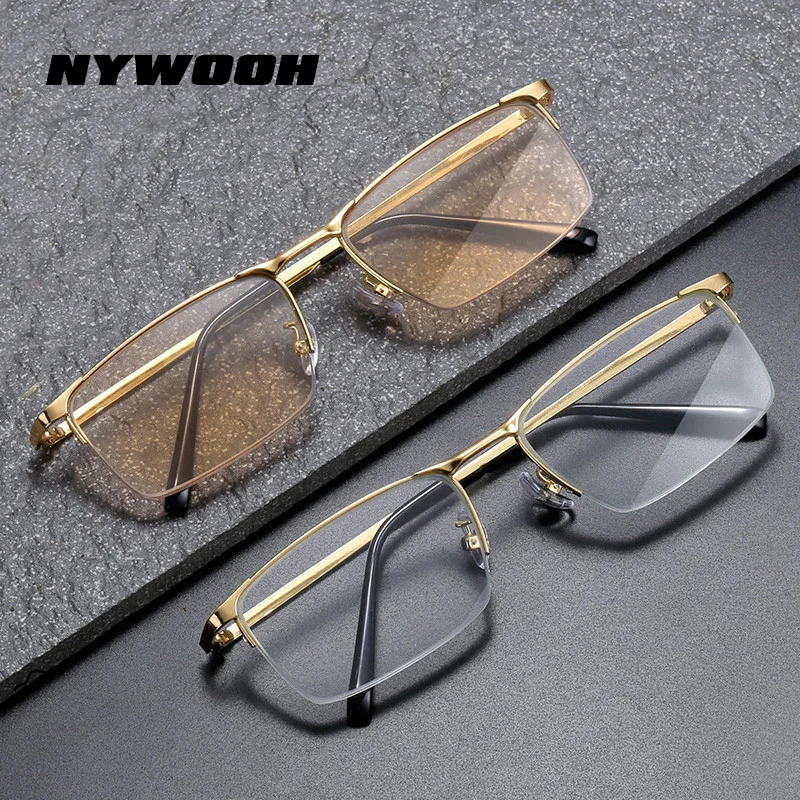 

NYWOOH Real Glass Reading Glasses Men Metal Half Frame Business Eyewear High Quality Hyperopia Glasses+1.5 2.0 2.5 3.0 3.5 4.0