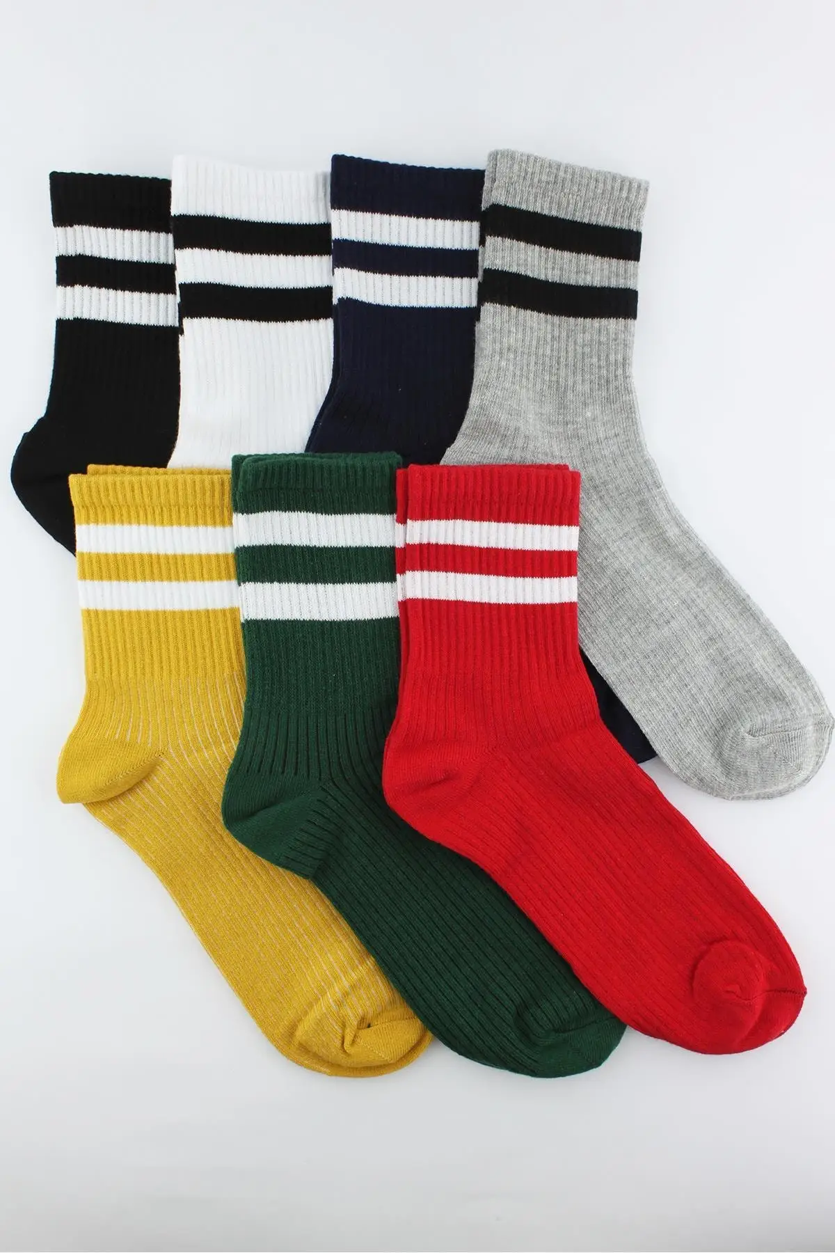 

7 Pack White Striped Colorful Half Cuff Men's Socks