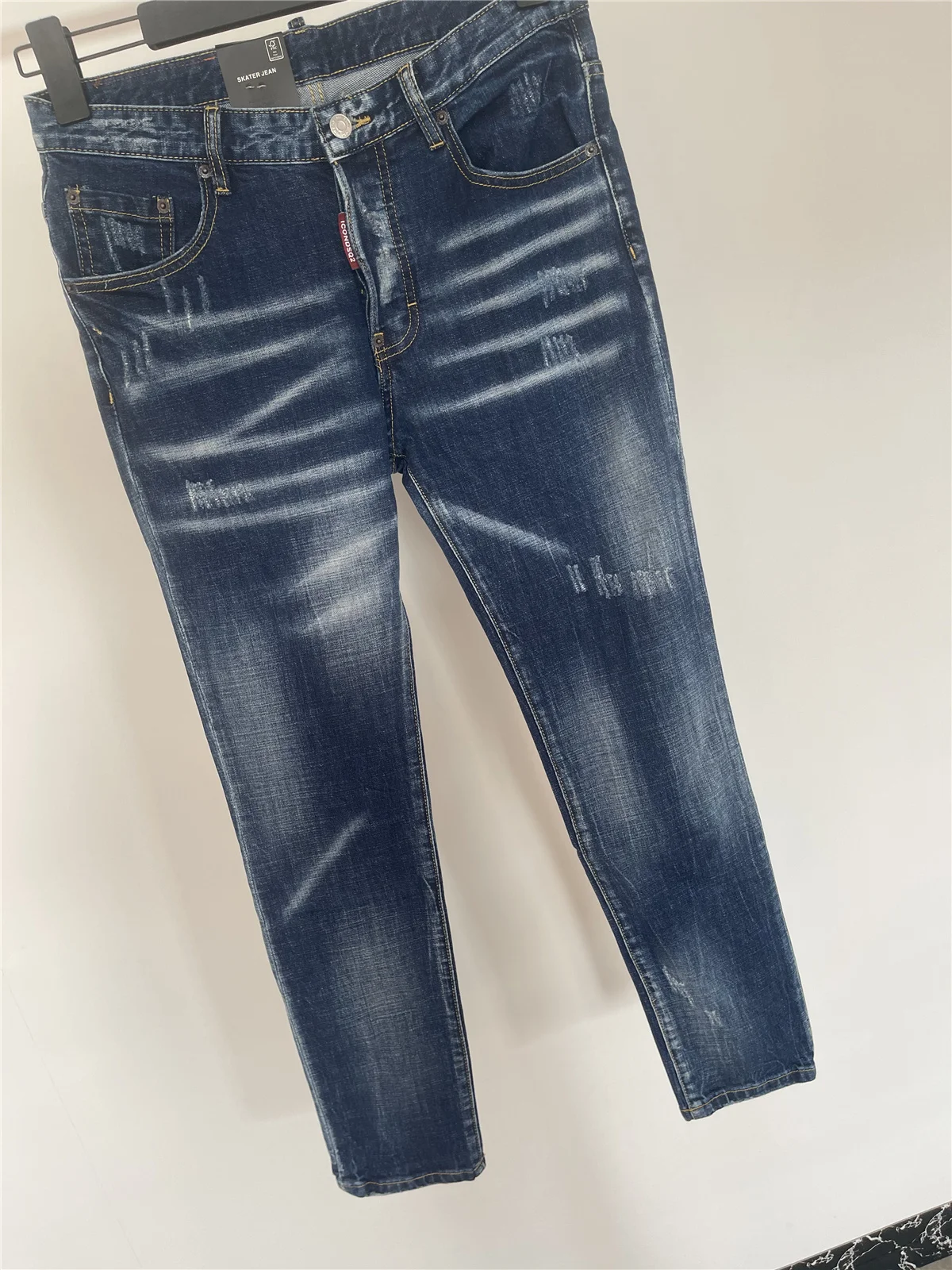 Осень-зима 2024 модные мужские зеленые джинсы с большим карманом и шлифовальными