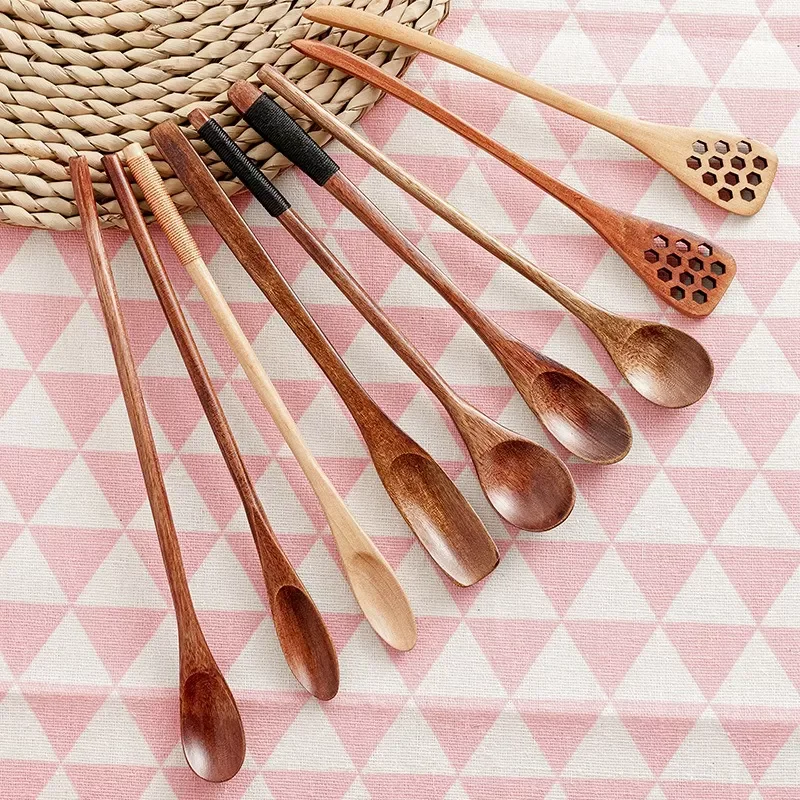 

2022New Style Natural Wooden Long Handle Spoons For Kitchen Accessories Creative Wooden Mixed Long Handle Spoons Soup Cooking