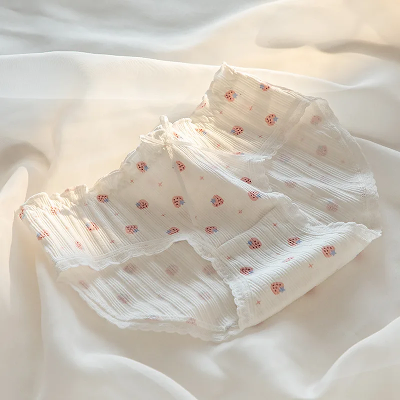 New Women's Underwear Sexy Lace Panties Fashion Printing Comfort Briefs Middle Waist Seamless Underpants Female Lingerie