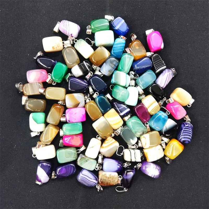 

20pcs Blue Pink Purple Stripe Agates Natural Stone Mixed Irregular Shape Pendants Trendy Assorted Charms Jewelry Making