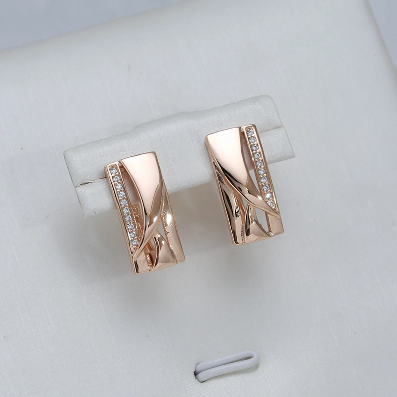 

Geometric Square Smooth Metal Zircon Earrings Women 585 Rose Gold Color Vintage Ethnic Wedding Jewelry Fashion Earrings Gift