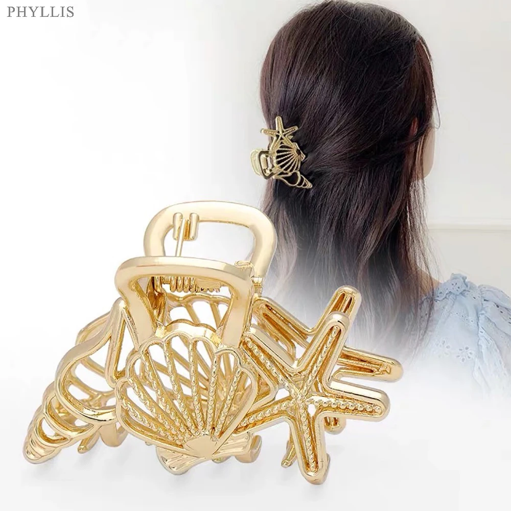 Geometric Hollow Out Ponytail Holder Hair Clip For Women Seashell Hair Pin Headwear