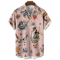 summer new mens shirts mermaid print shirts for men seaside vacation short sleeve tops oversized men clothing luxury custom 5xl