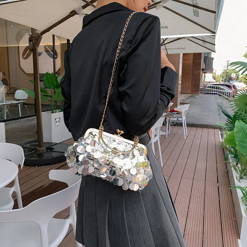 Серебряный клатч с блестками вечерняя сумка для женщин роскошная металлической