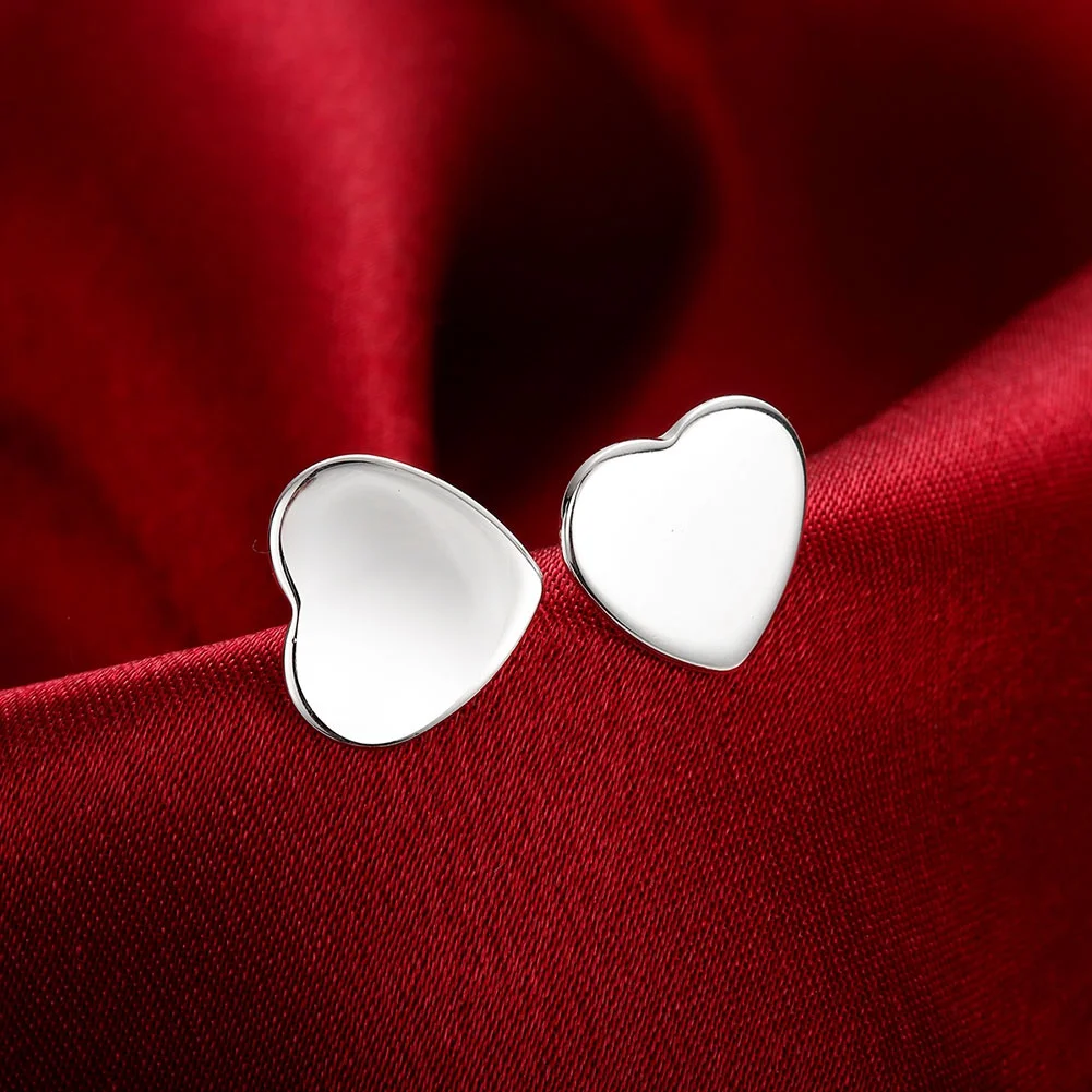 

2022 New 925 Sterling Silver Simple Heart Stud Earrings For Women Fashion Couple Gift Party Jewelry Wholesale Free Shipping