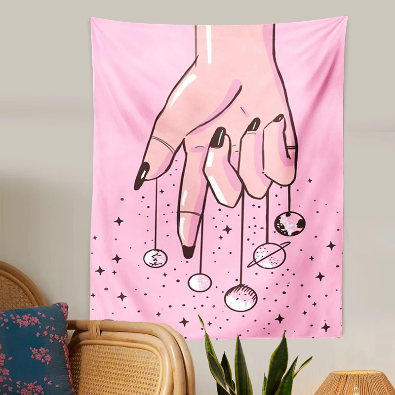 

pink planet Tapestry Tarot hand Wall Hanging Boho Wall Tapestries Bedroom Girl's room Dorm Decoration Cover Sun Moon Wall Decor