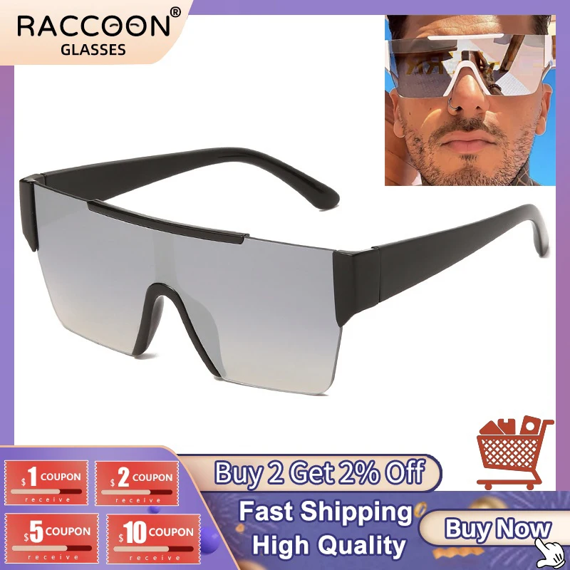 

Rimless One Piece Square Sunglasses For Women Oversize Flat Sun Glasses Men Vintage White Silver Mirror Shades Ins Hot Eyewear