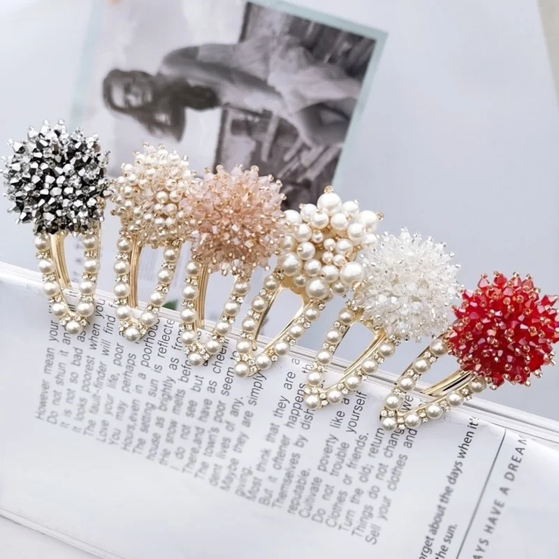 

Hair Clips Hair Accessories Crystal Rhinestones Hair Pins Imitation Pearl Flower Hairclips Handmade Hollow Waterdrop