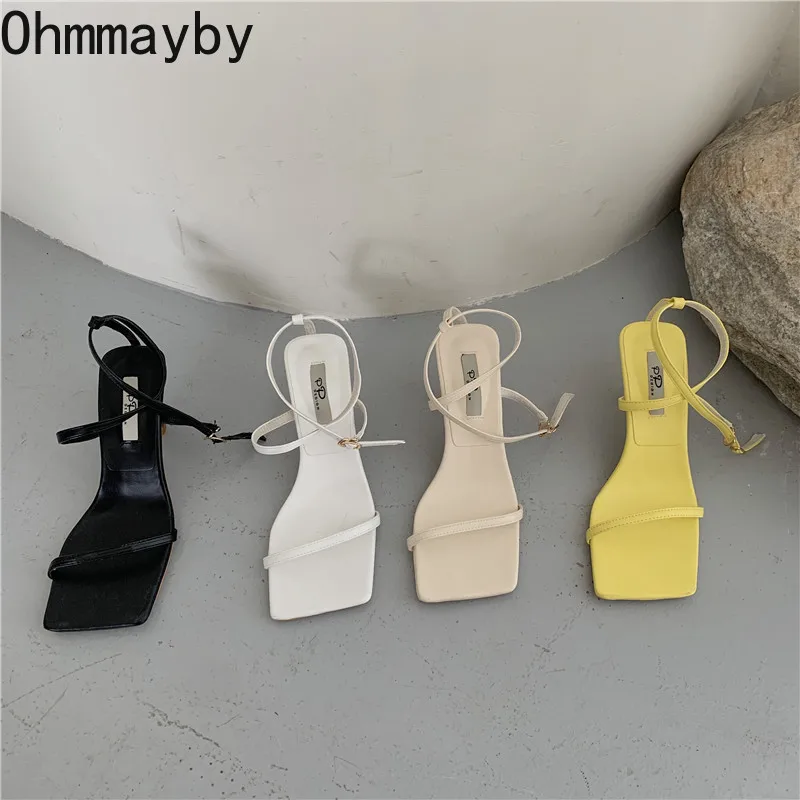 

Сандалии женские с квадратным носком, босоножки на высоком каблуке, ремешок на щиколотке, вечерние классические, лето 2022