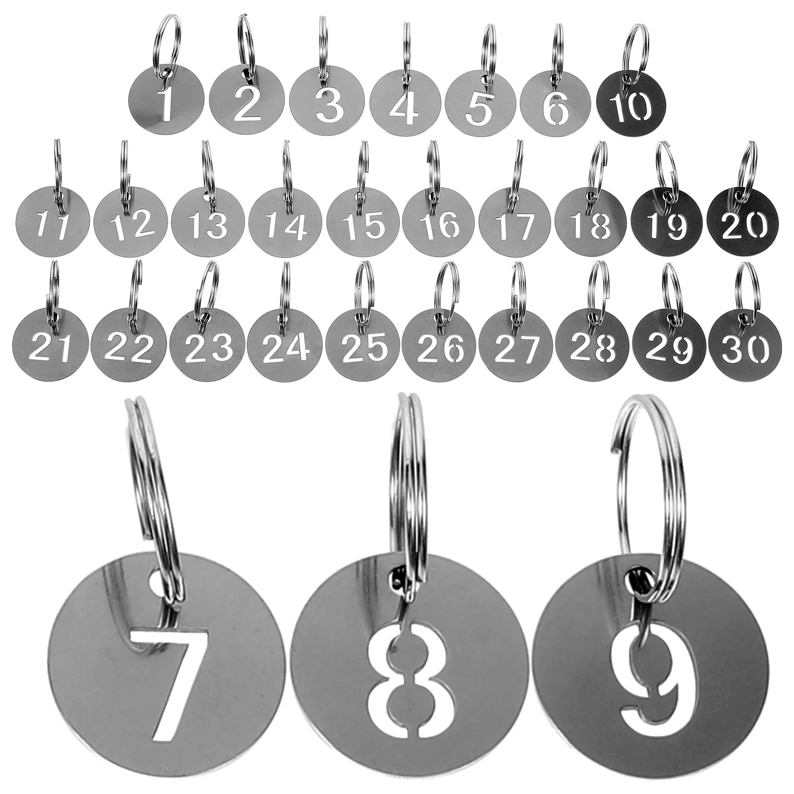 

30 Pcs Stainless Steel Number Plate Key Rings Tags Labels Keychain Locker Round Numbered Tabs Portable Metal Hanging