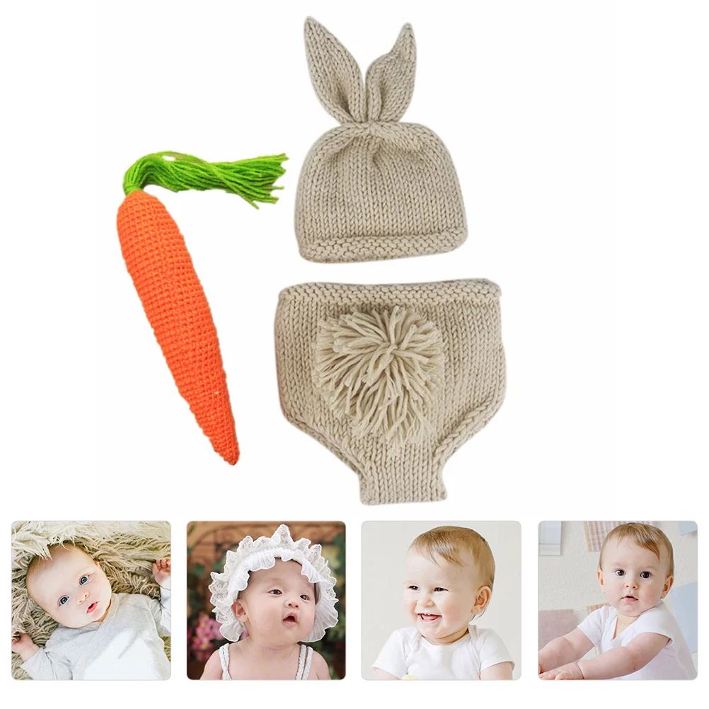 

1 Set Woolen Knitted Baby Outfits Infant Hat Photography Props Easter Carrot Decor