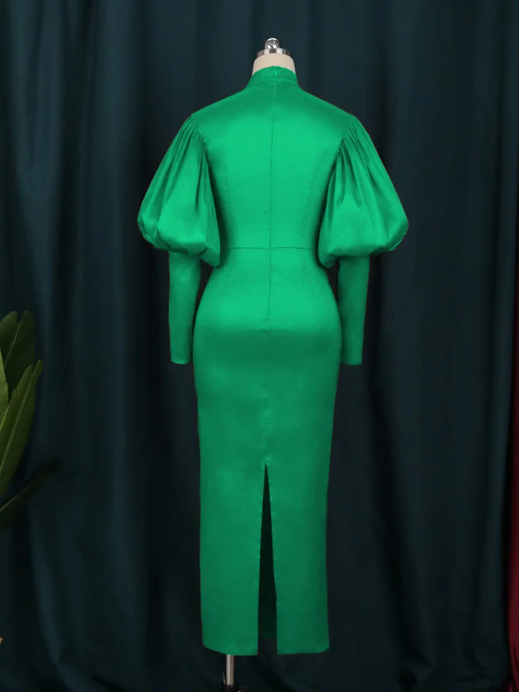 2023 New in Wome Red Elegant Evening Dress Puffy Long Sleeve Slim Fit Bright Sparkly Large Classy Birthday Party Formal Outfit