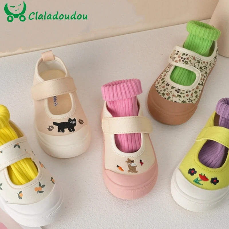 

Холщовые кроссовки для девочек, повседневная обувь с милым принтом для маленьких принцесс, 14-19 см, для девочек от 0 до 6 лет, обувь с цветами, новинка 2023