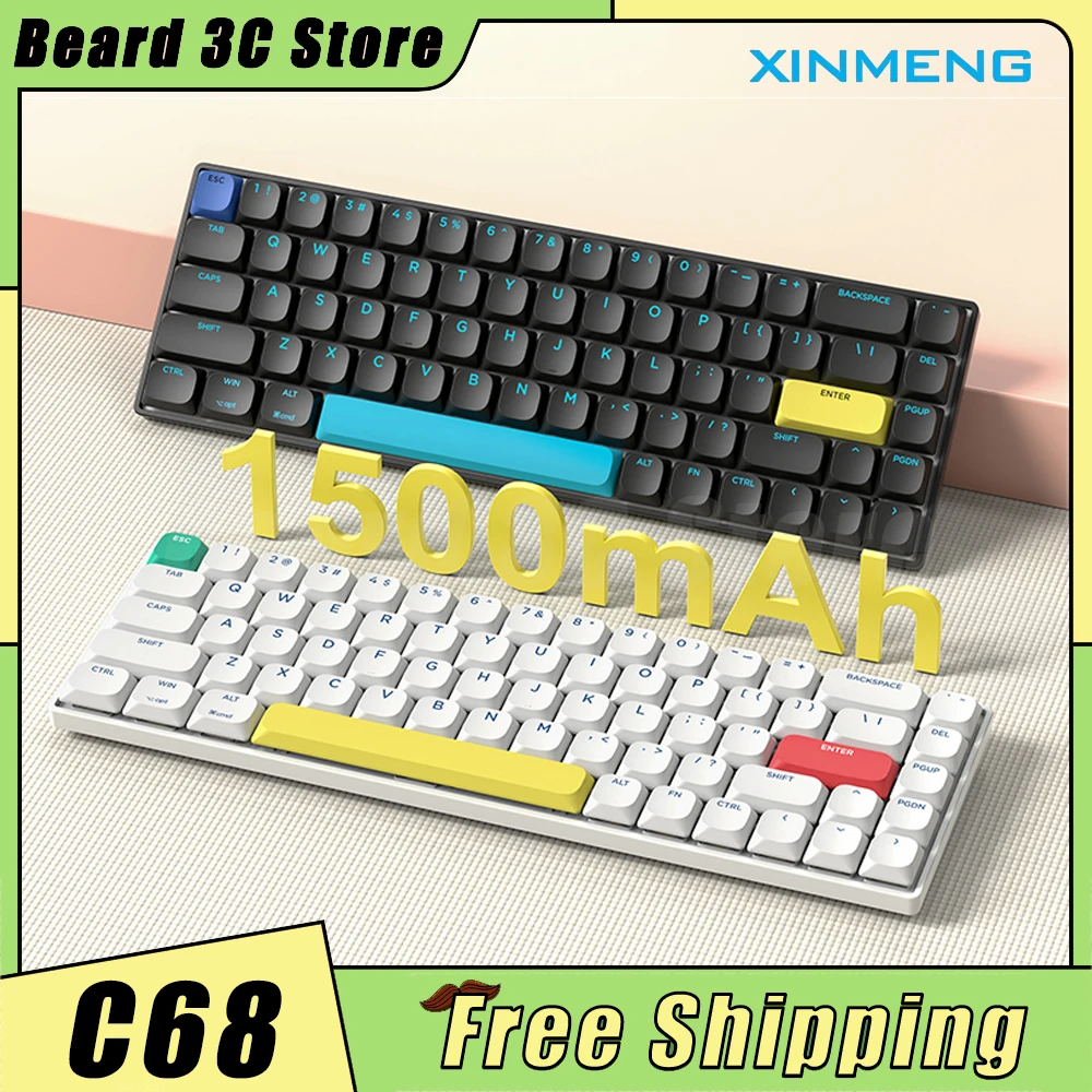 Xinmeng C68 Mechanical Keyboard Low Profile Three Mode Bluetooth Wireless Hot Swap RGB Office For iPad Tablet Pc Gamer