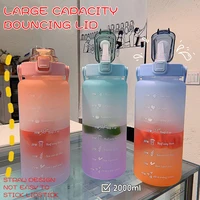 oversize capacity water bottle straw cup high temperature plastic water cup time scale frosted outdoor sports student couple cup