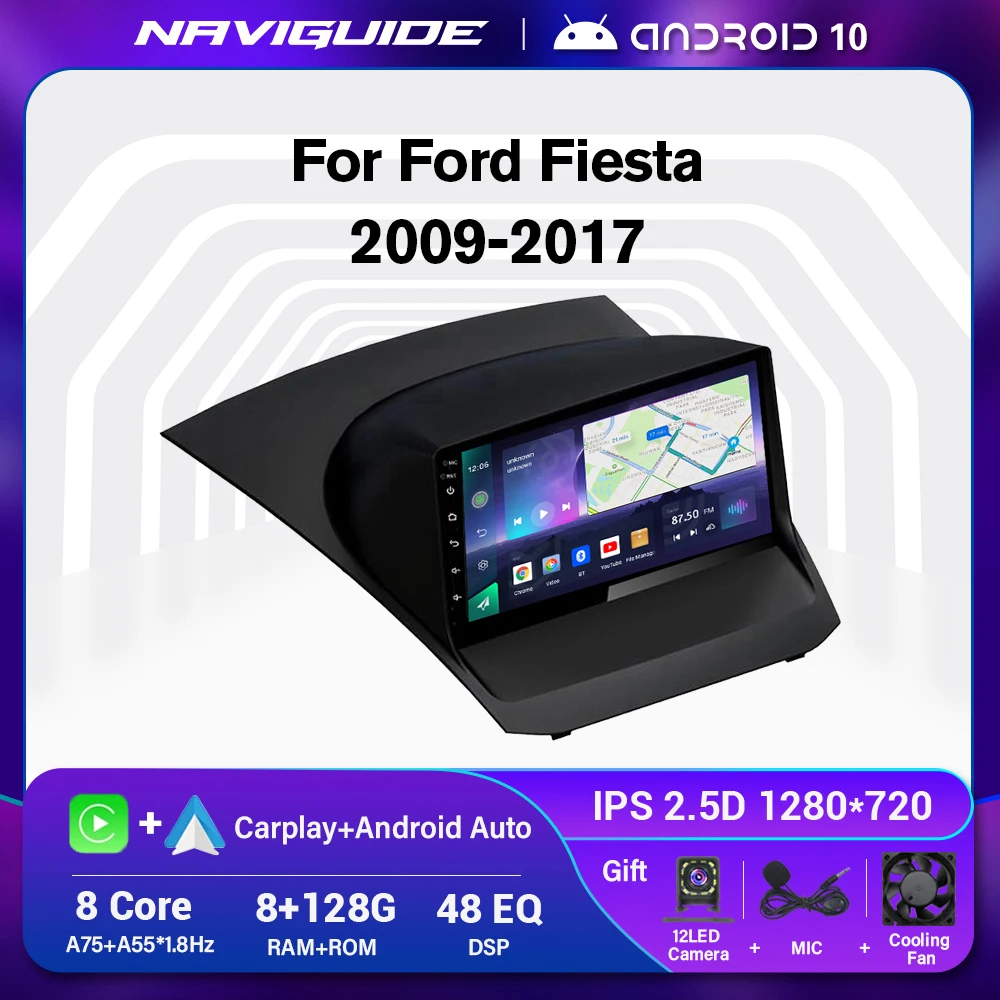 Автомагнитола для Ford Fiesta 2009-2017 2DIN Android 10 GPS-навигация стереоприемник Bluetooth-плеер 8G +