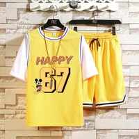 sports suit2022new youth student cartoon basketball wear short sleeve fake two pieces polo shirt suit men wholesale