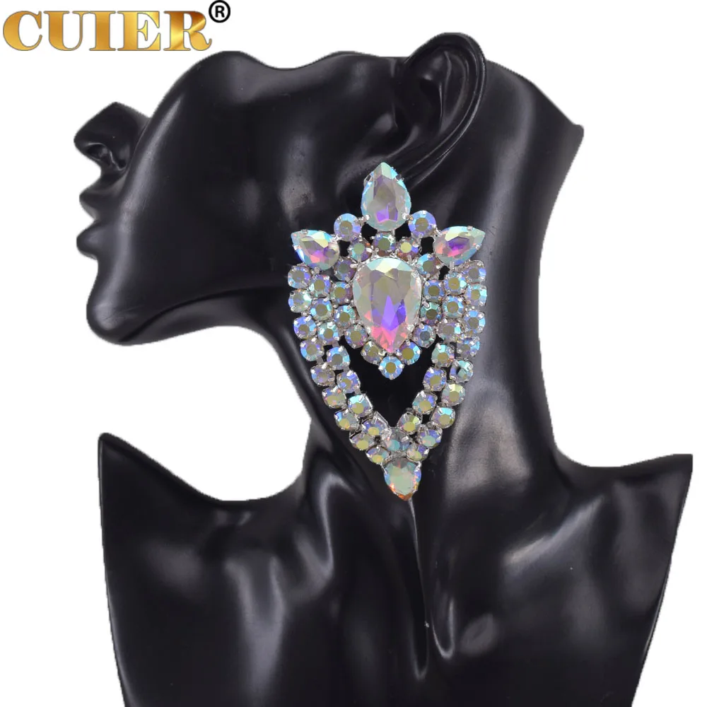 

CUIER 9.5cm Crystal AB Big Drop Earring Jewelry for Women Rhinestones SS28 Party Wedding Glass Gemstones Luxury Gift