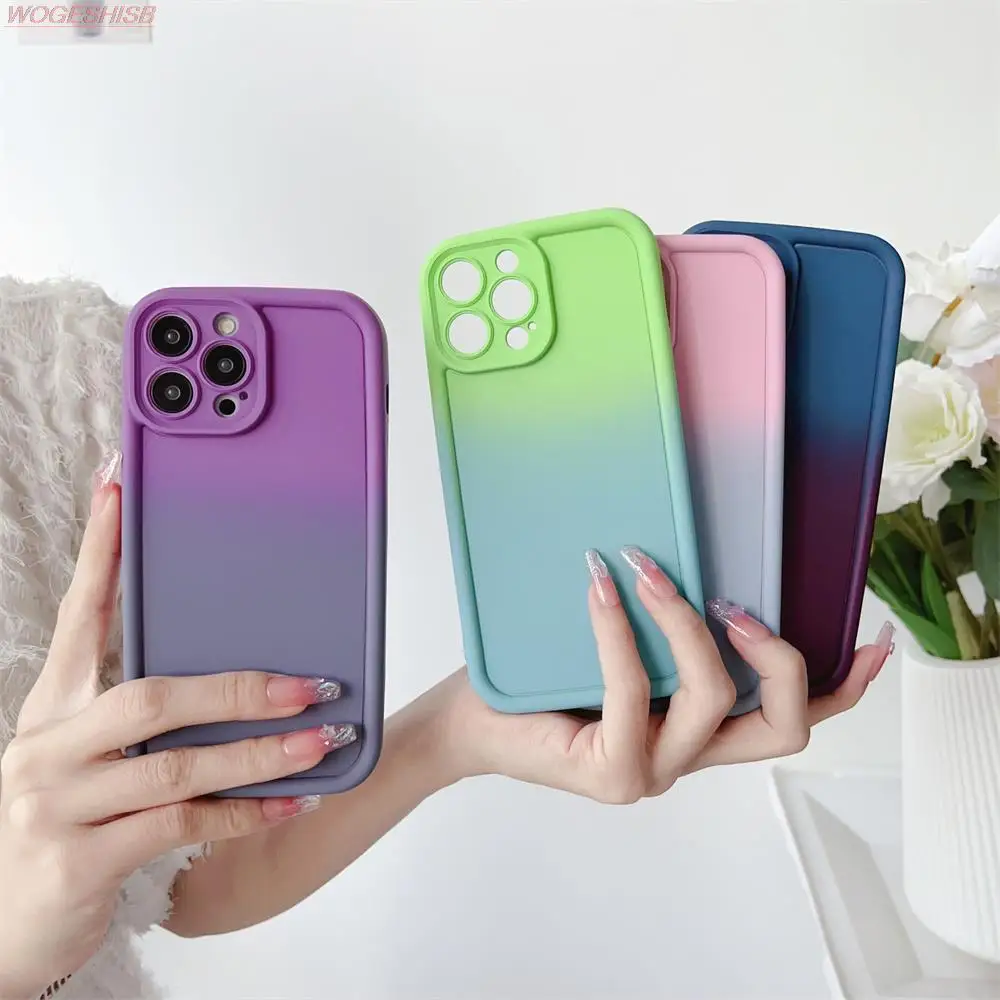 Роскошный разноцветный противоударный матовый чехол с градиентом для телефона