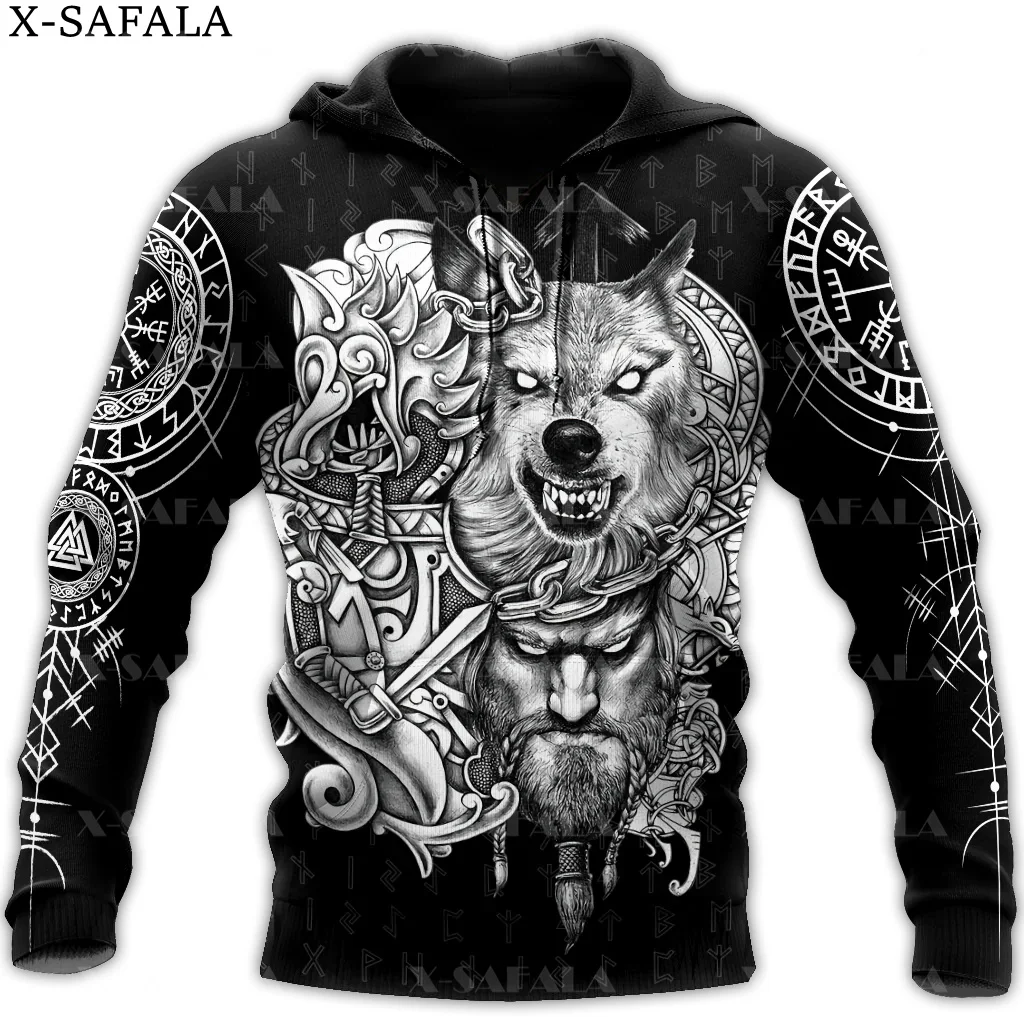 

Толстовка Fenrir Wolf Odin с рисунком викингов Инь и Ян Ворон 3D принт Мужская Женская пуловер на молнии свитшот с капюшоном Джерси-3