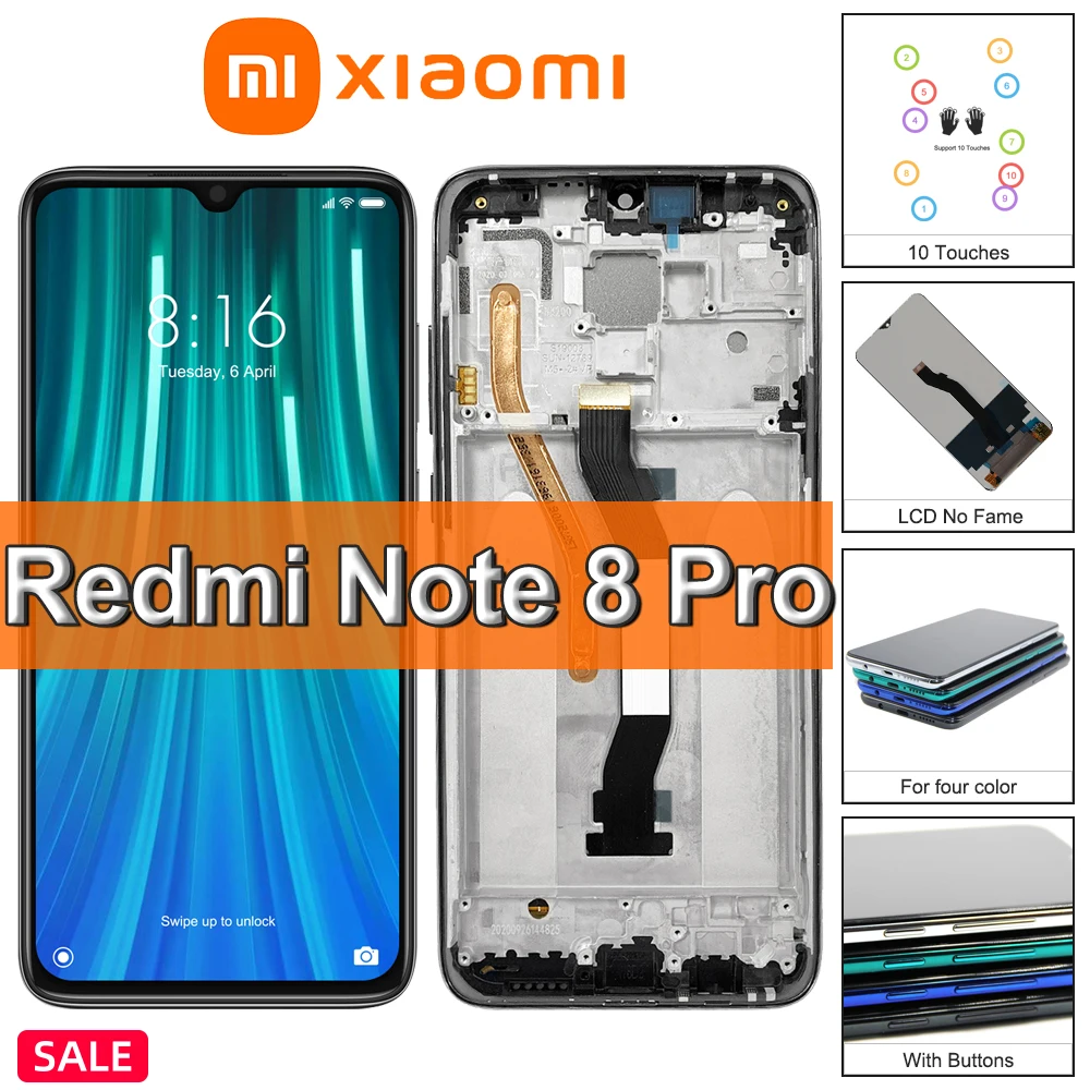 ЖК-дисплей 6 53 дюйма для Xiaomi Redmi Note 8 Pro сенсорный экран Note8Pro M1906G7I сменный с рамкой