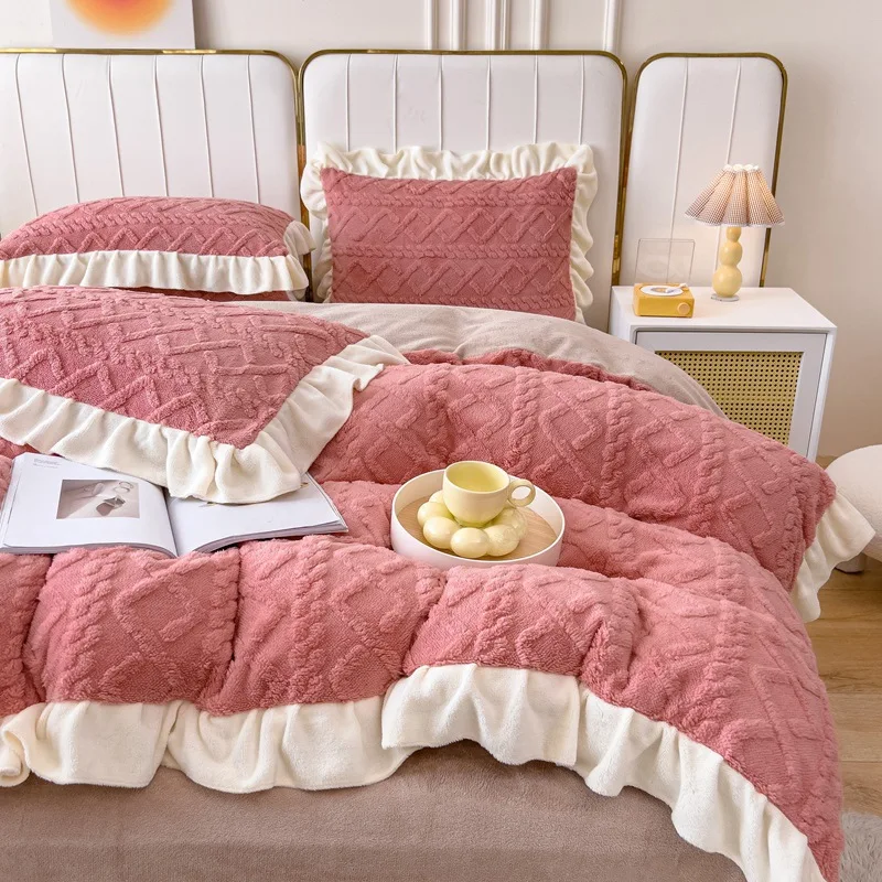 

Bedding Set Winter Coral Fleece Double Milk Plush Quilt Duvet Cover Twin Queen King Bed Comforter Sheets Set and Pillowcases