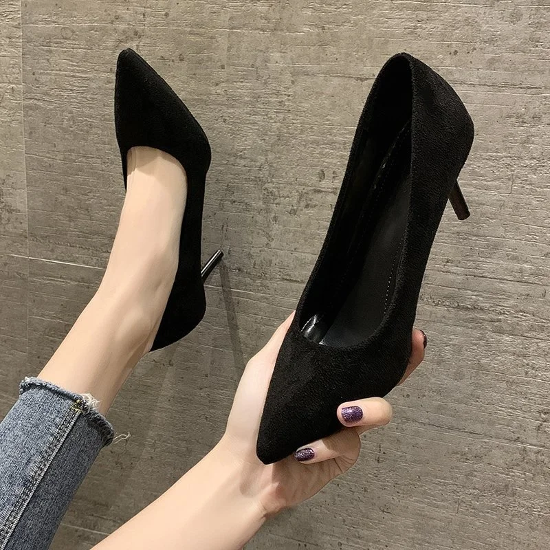 

New Simple Elegant High Heels Stiletto Womens Shoes Pointed Black Etiquette Professional Single Shoes Wedding Shoes 2023